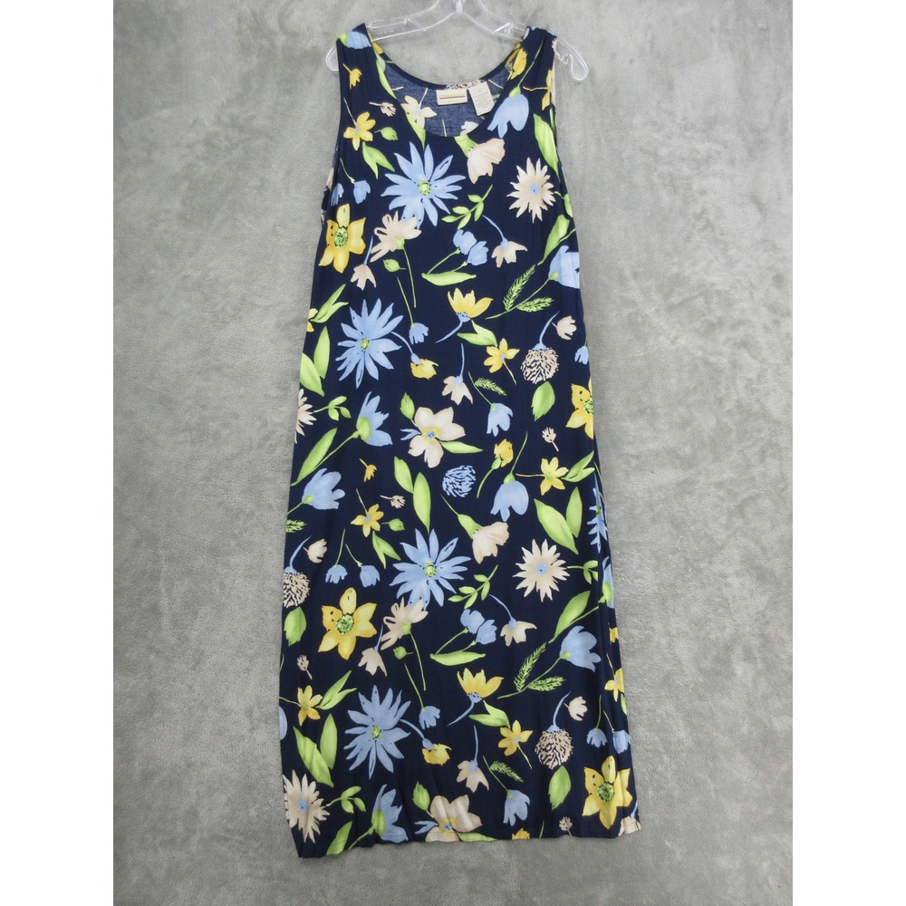 Vintage Expressions Dress Womens Size 14 Floral Maxi Modest Boho Navy Blue Tank
